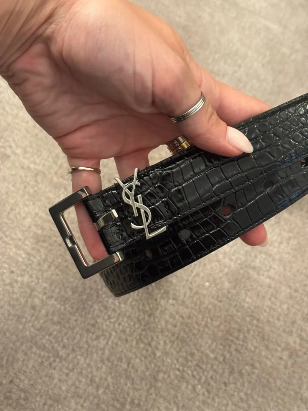 SAINT LAURENT Monogram Belt in Matte Crocodile-Embossed Leather - Picture 4 of 5